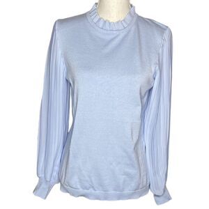 Adrianna Papell Wm’s Sz Small Light Blue Pleated Smocked Collar Sleeves Blouse
